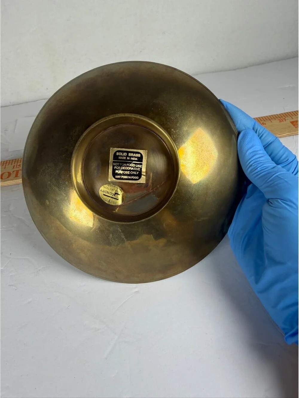 Foundry Collection Solid Brass Green Enamel Decorative Bowl S-15